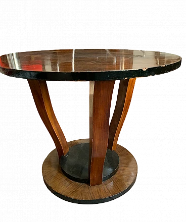 Tavolino Art Déco rotondo in legno, anni '50