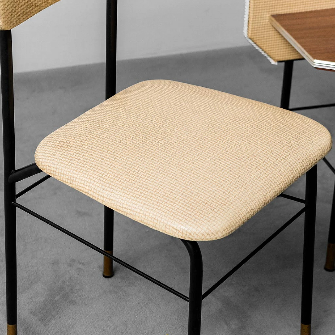 Pair of chairs with wood and metal console, 1960s 3