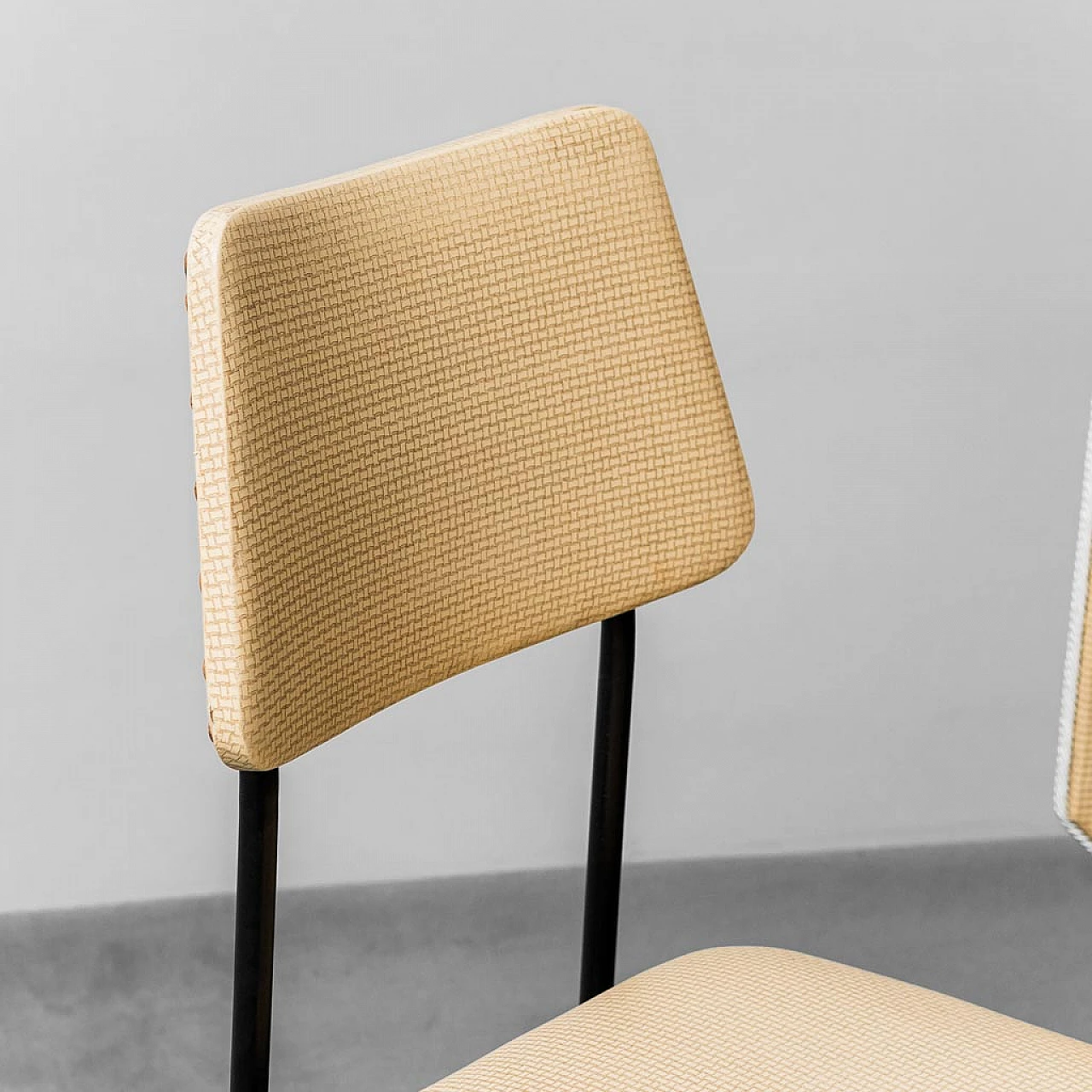 Pair of chairs with wood and metal console, 1960s 7