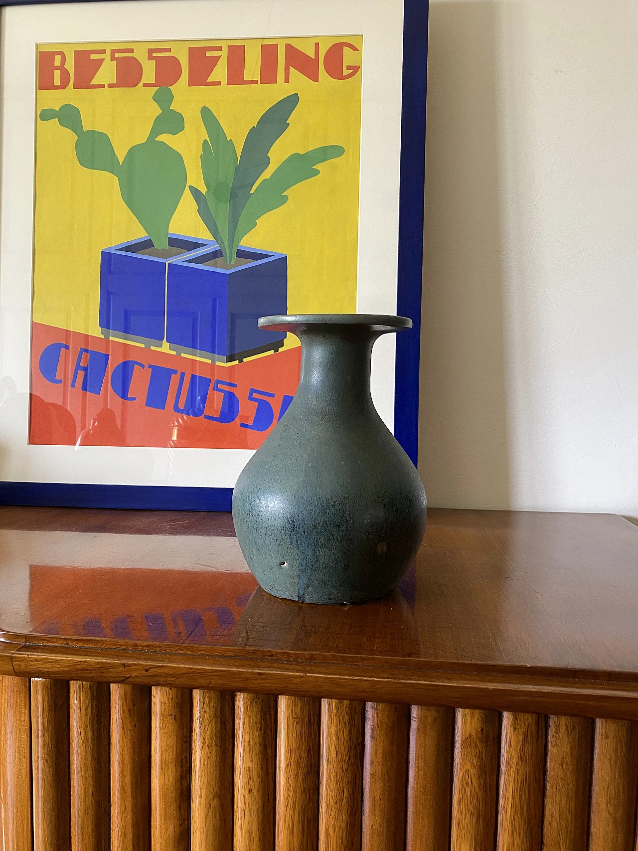 Vaso in ceramica azzurro, anni '60 3