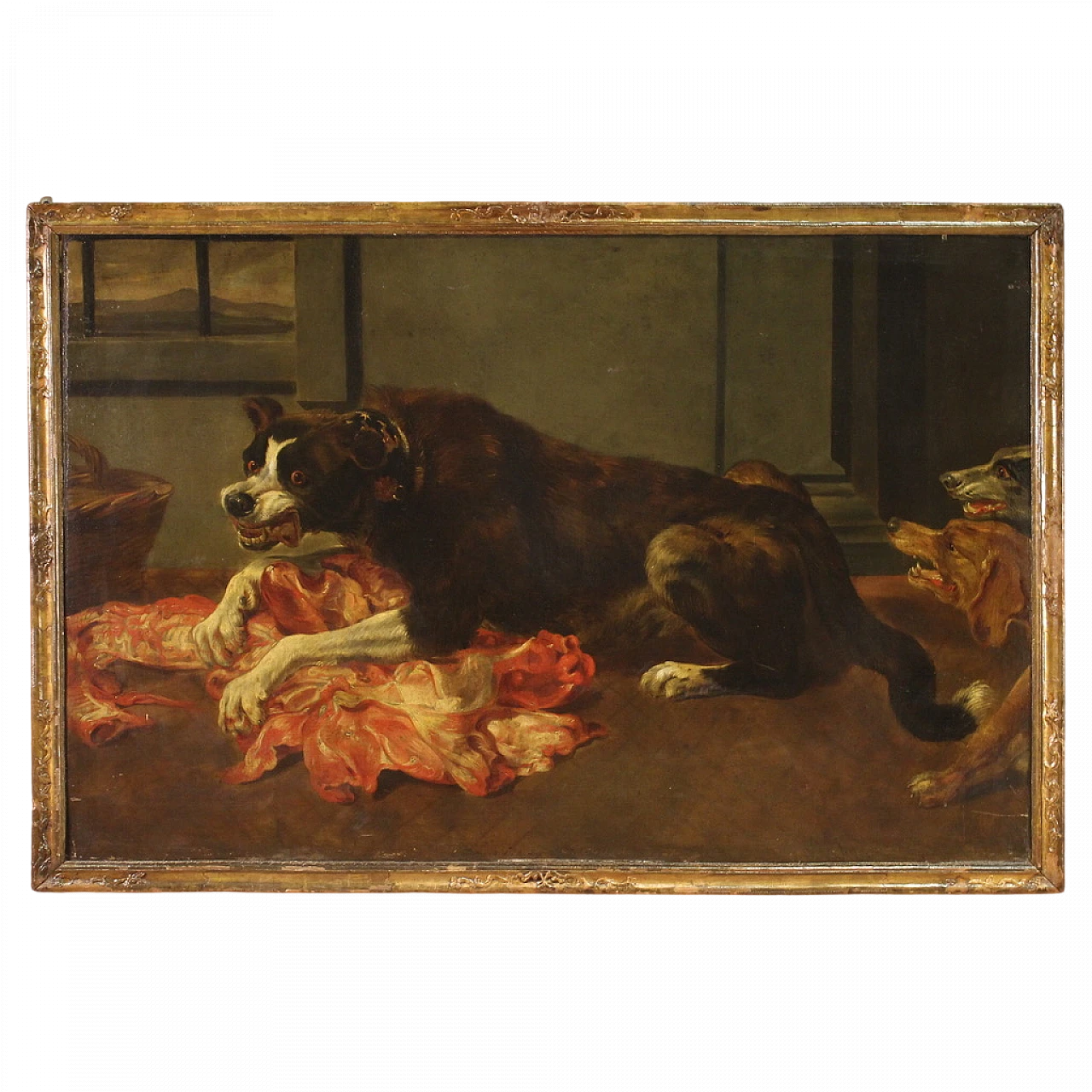 Still life with dogs, oil on canvas, 17th century 17