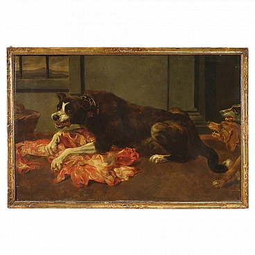 Still life with dogs, oil on canvas, 17th century