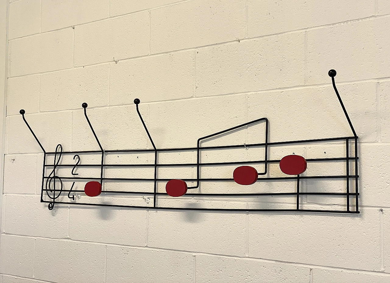 Wood & iron coat hanger in the shape of a musical score, 1970s 4