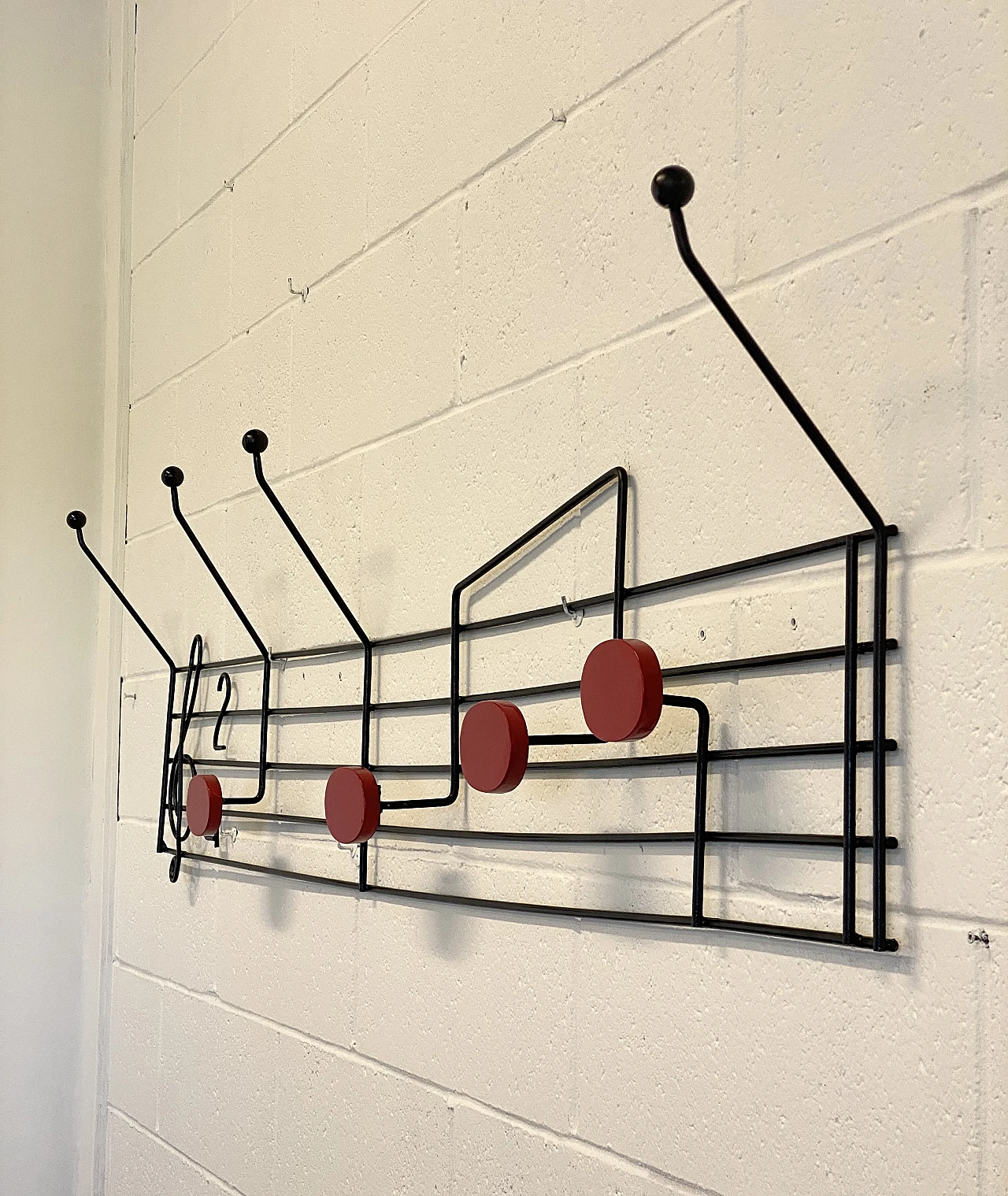 Wood & iron coat hanger in the shape of a musical score, 1970s 11