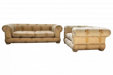 Three-seater sofa and silk armchair by Tommaso Barbi, 1970s