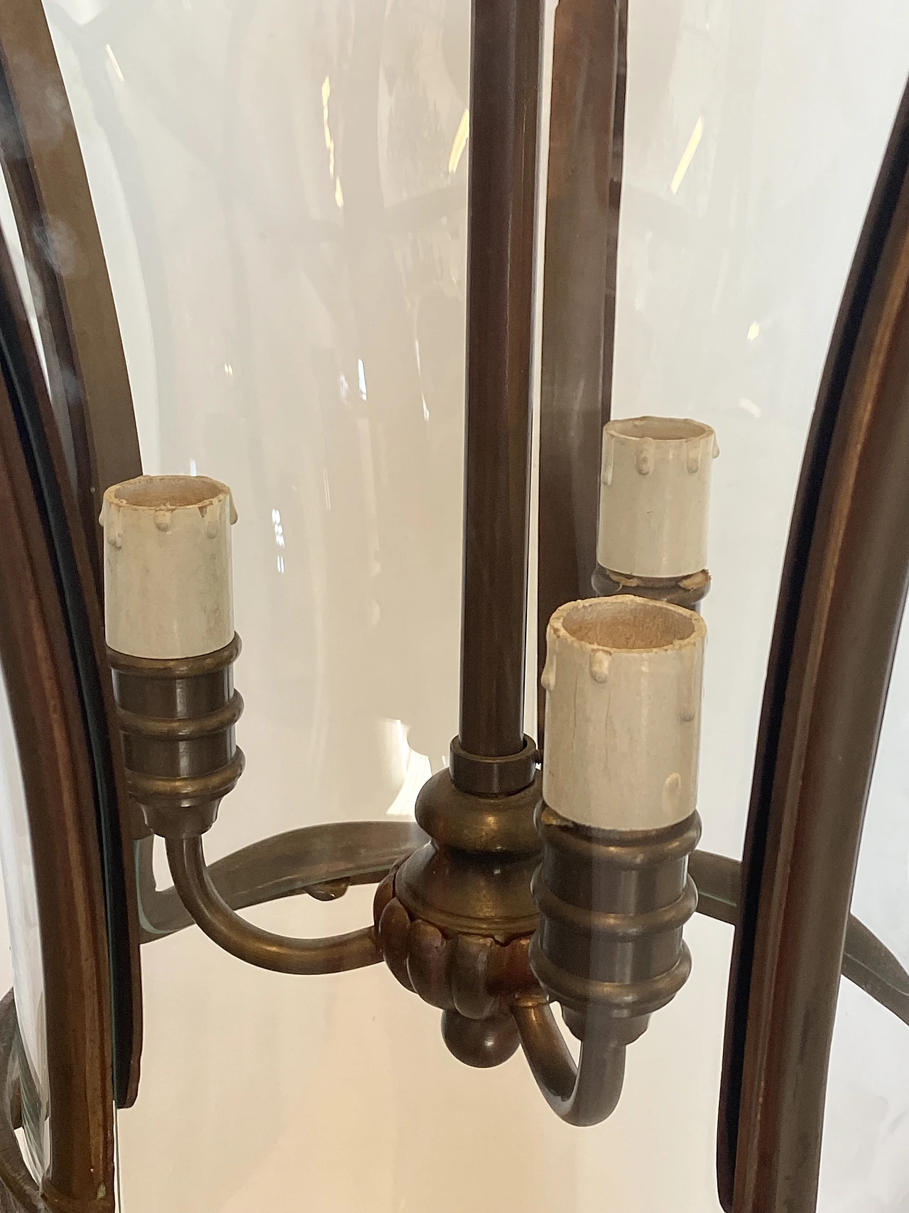 Lanterna in bronzo brunito e vetro curvo, anni '60 4