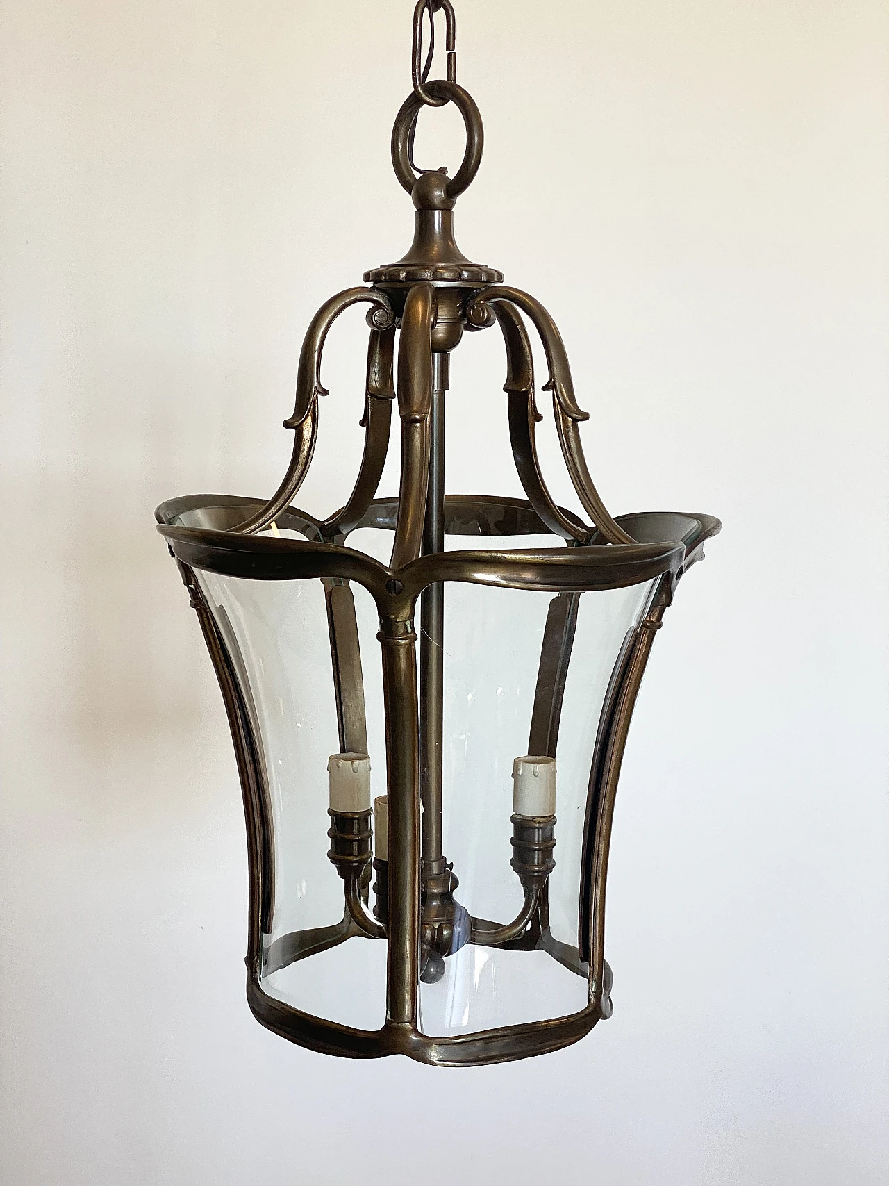 Lanterna in bronzo brunito e vetro curvo, anni '60 6