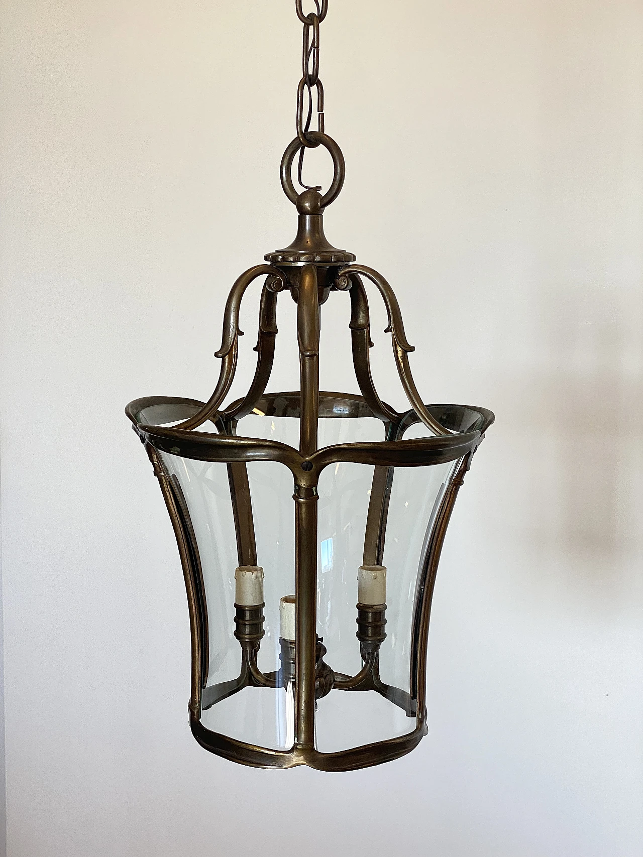 Lanterna in bronzo brunito e vetro curvo, anni '60 7