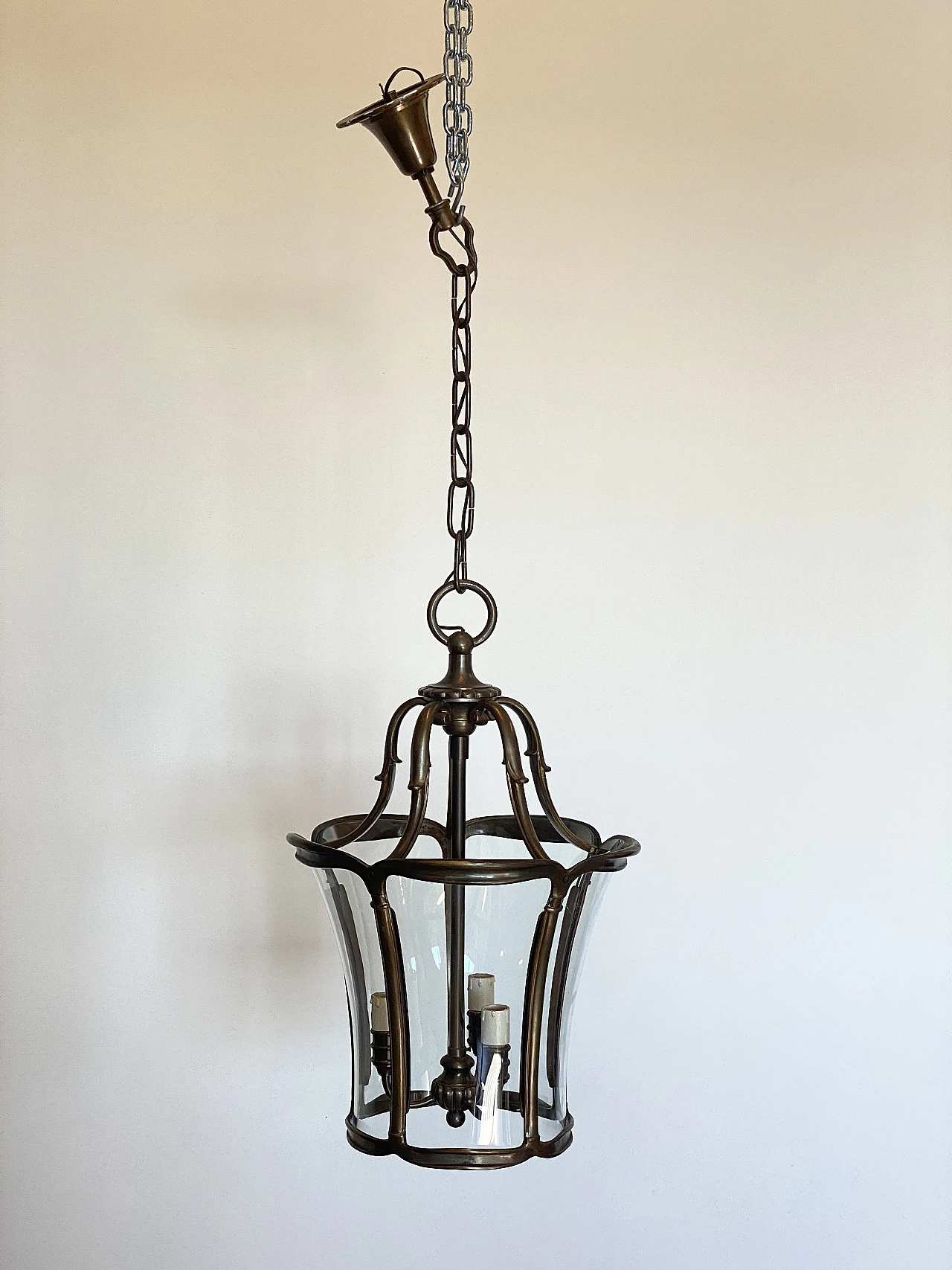 Lanterna in bronzo brunito e vetro curvo, anni '60 8