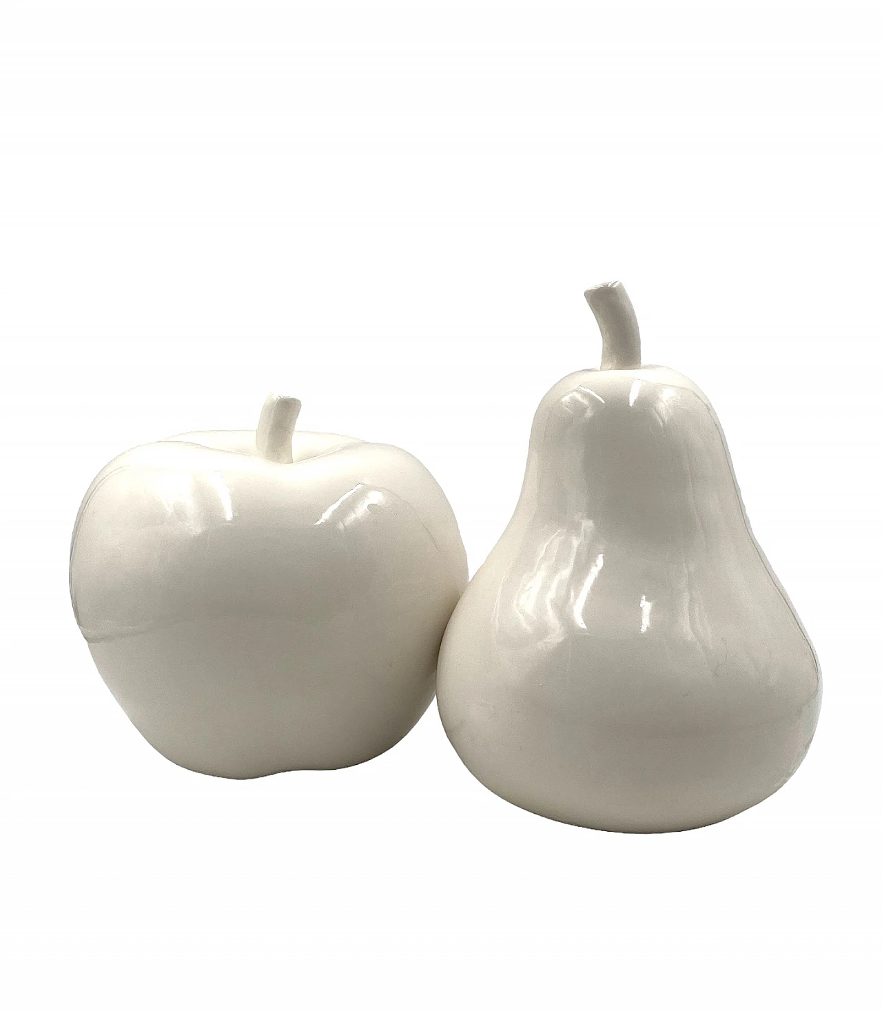 White ceramic apple & pear sculptures, 1980s 1