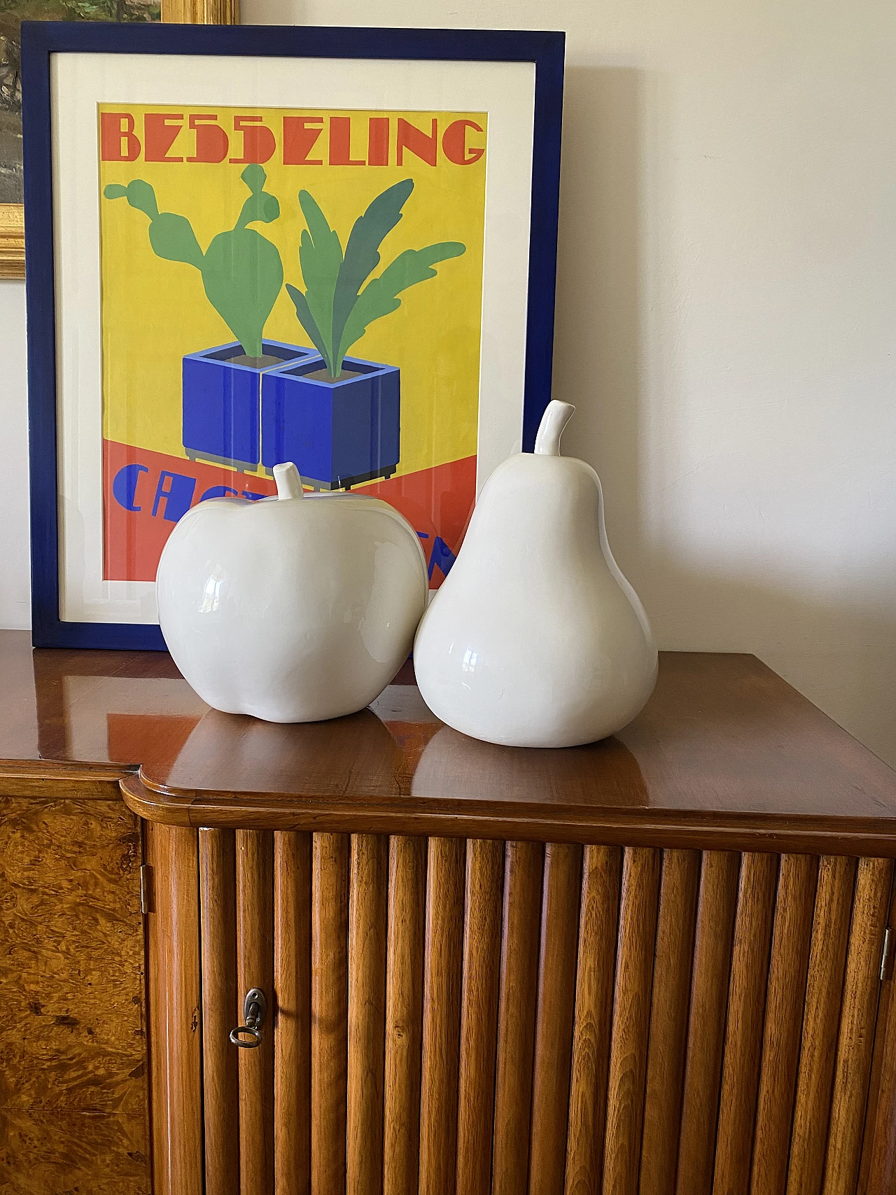 White ceramic apple & pear sculptures, 1980s 2