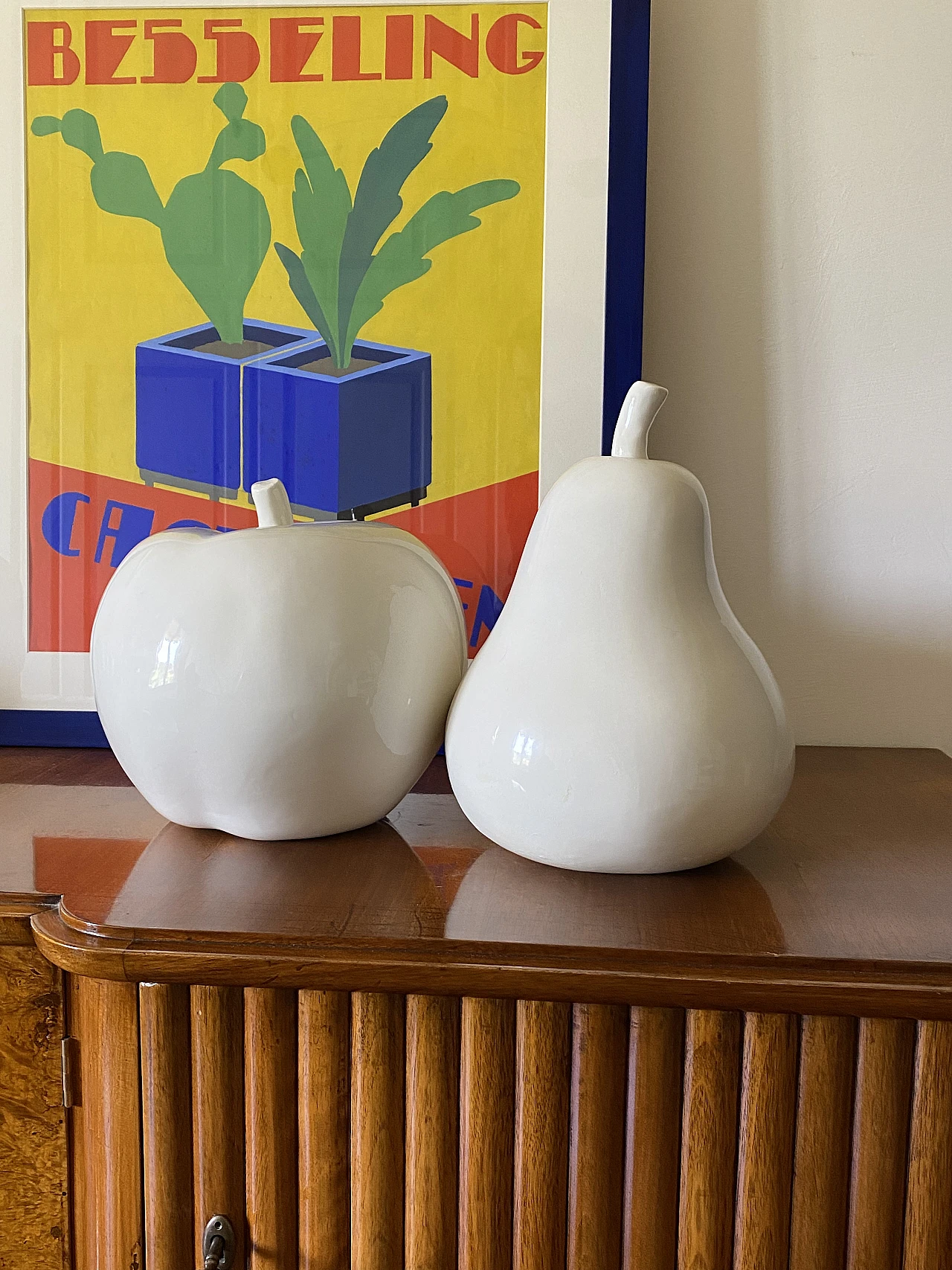 White ceramic apple & pear sculptures, 1980s 4