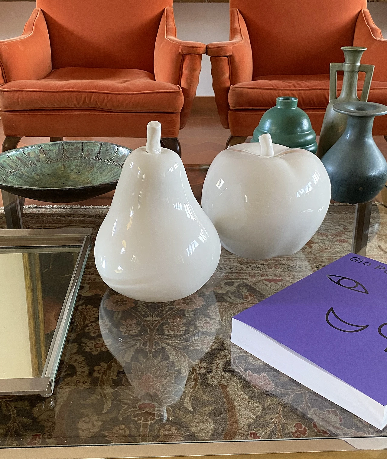 Sculture mela & pera in ceramica bianca, anni '80 5