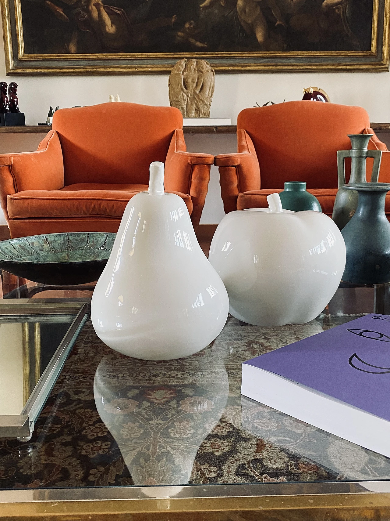 Sculture mela & pera in ceramica bianca, anni '80 7