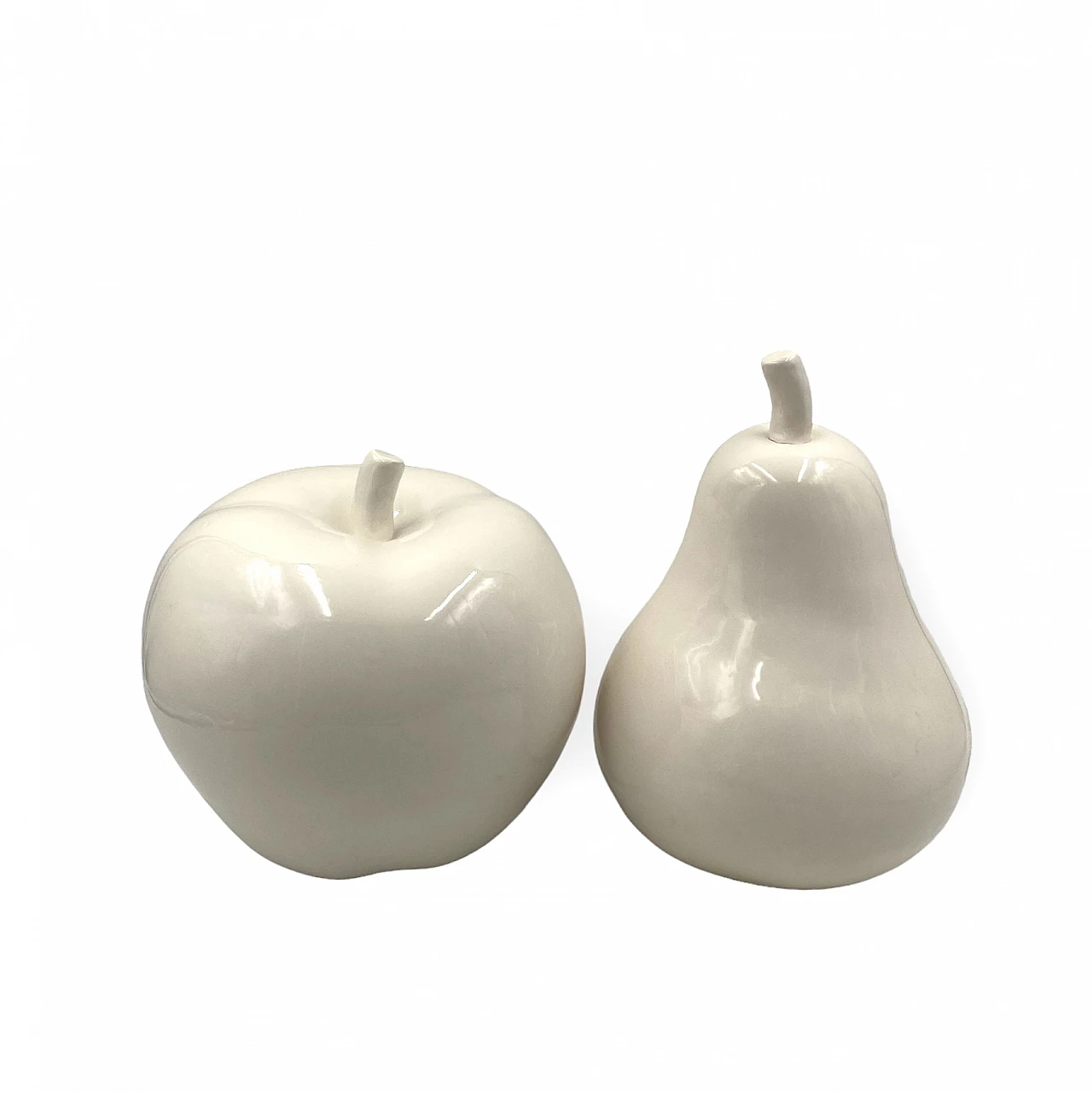 White ceramic apple & pear sculptures, 1980s 9