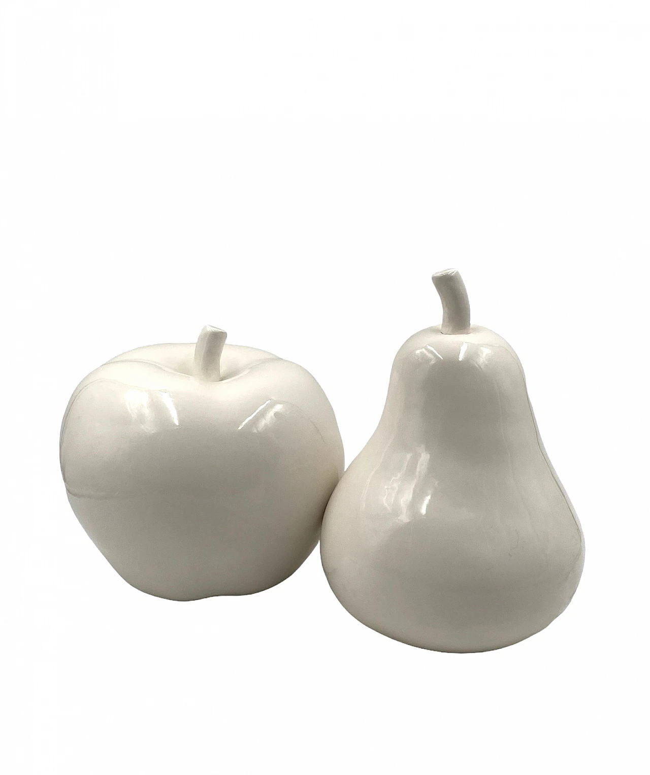 White ceramic apple & pear sculptures, 1980s 10