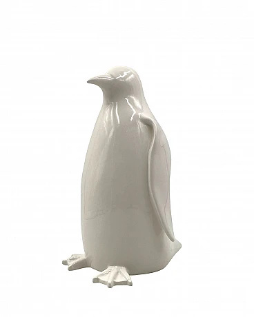 Scultura di pinguino in ceramica bianca, anni '80