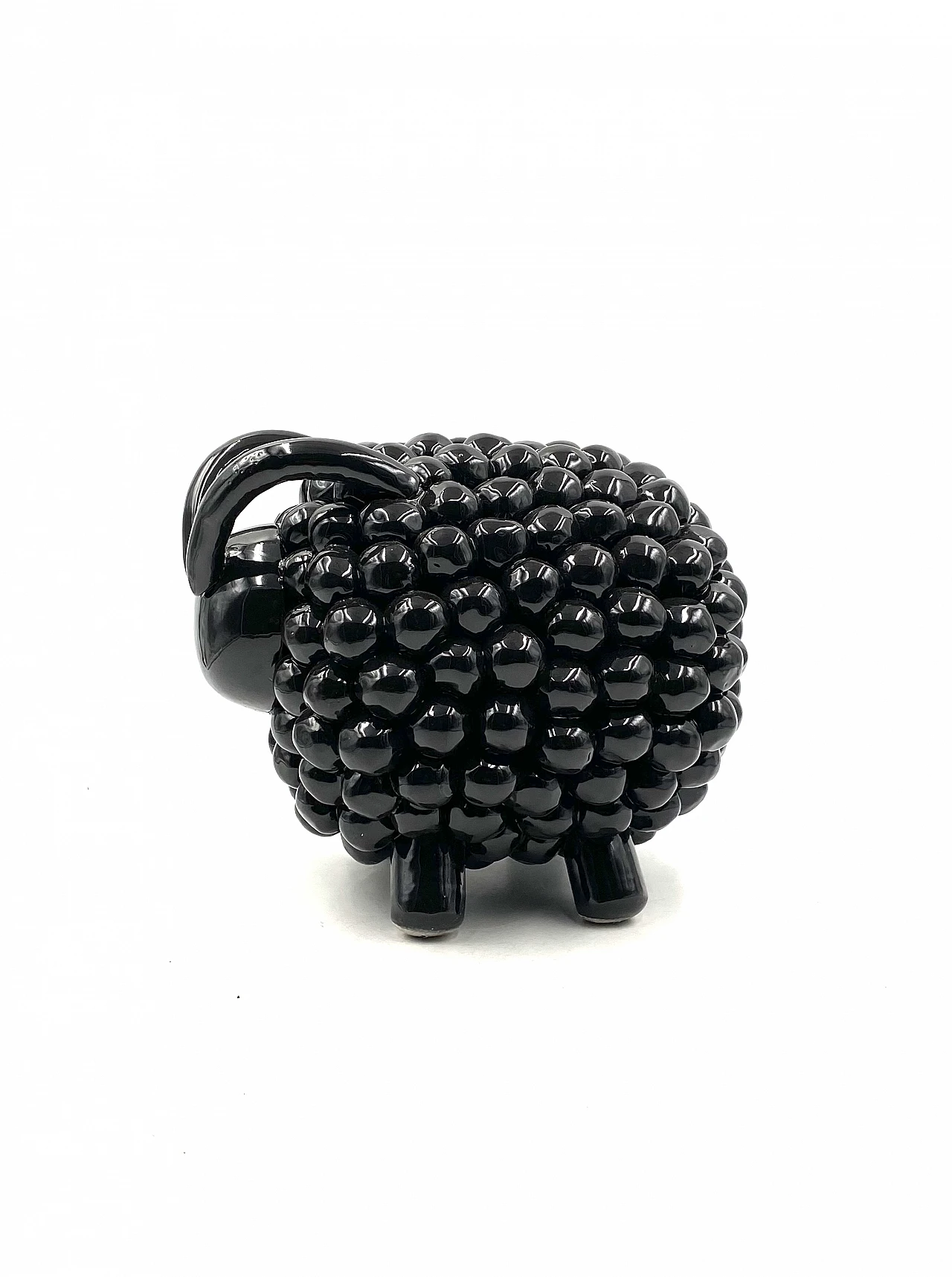 Black ceramic ram sculpture, 1980s 1