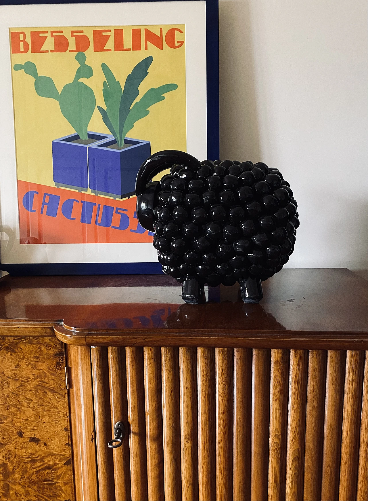 Black ceramic ram sculpture, 1980s 2