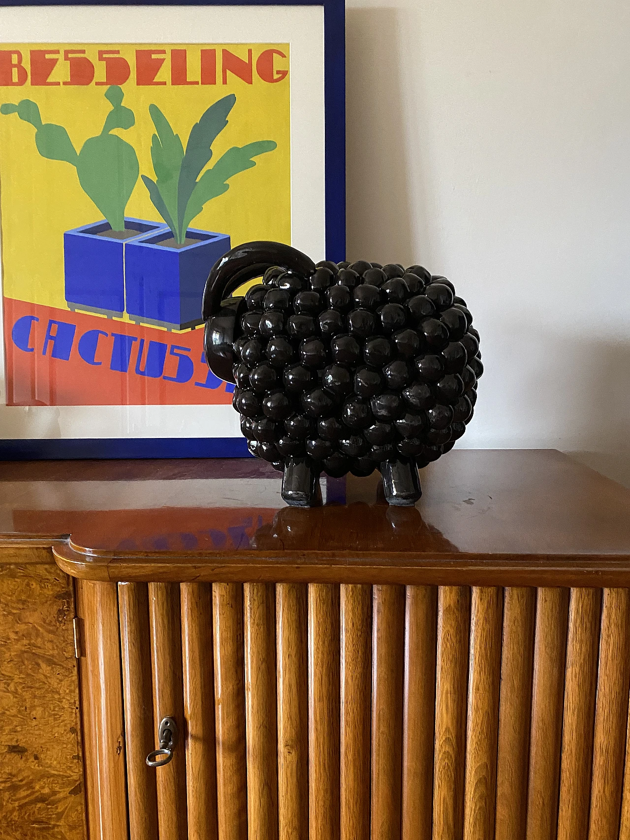 Black ceramic ram sculpture, 1980s 19