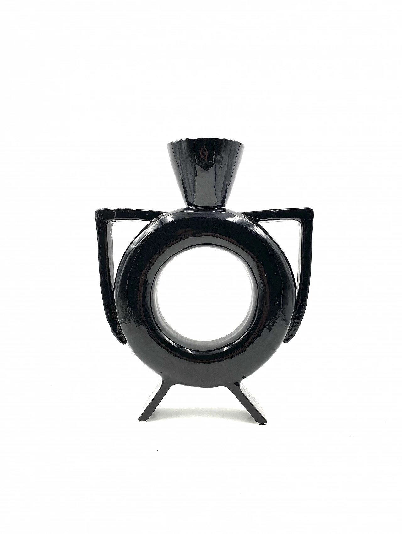Vaso in ceramica nera, anni '80 1