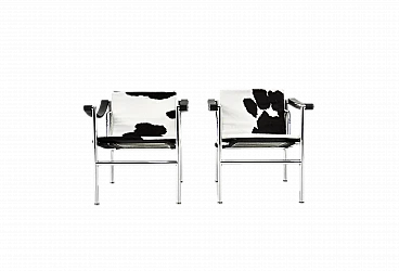 Pair of leather LC1 armchairs by Le Corbusier for Cassina, 1970s