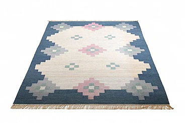 Danish blue, cream and pink wool rug, 1970s