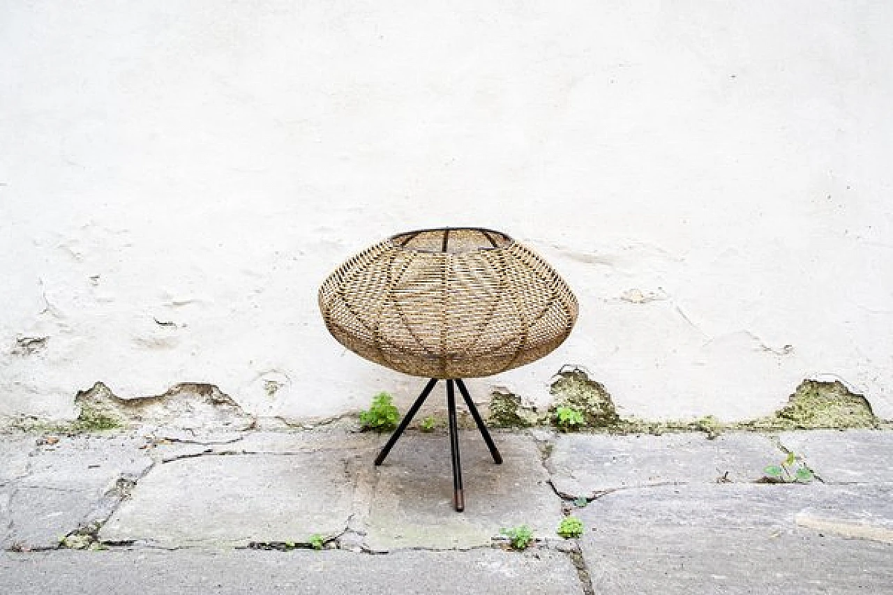 Rattan and iron magazine rack basket, 1950s 1