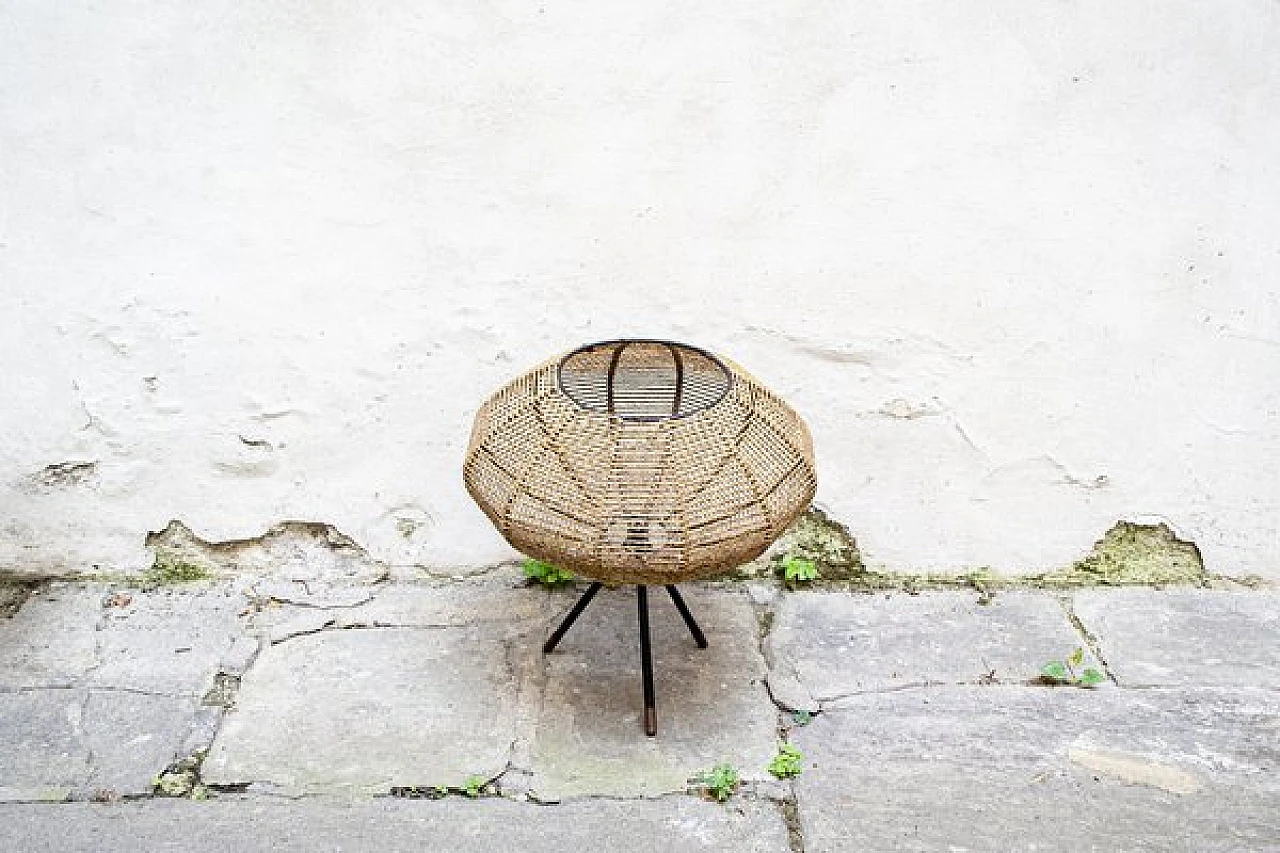 Rattan and iron magazine rack basket, 1950s 2