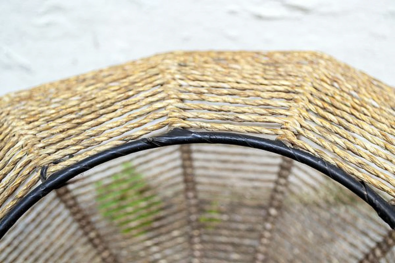 Rattan and iron magazine rack basket, 1950s 3