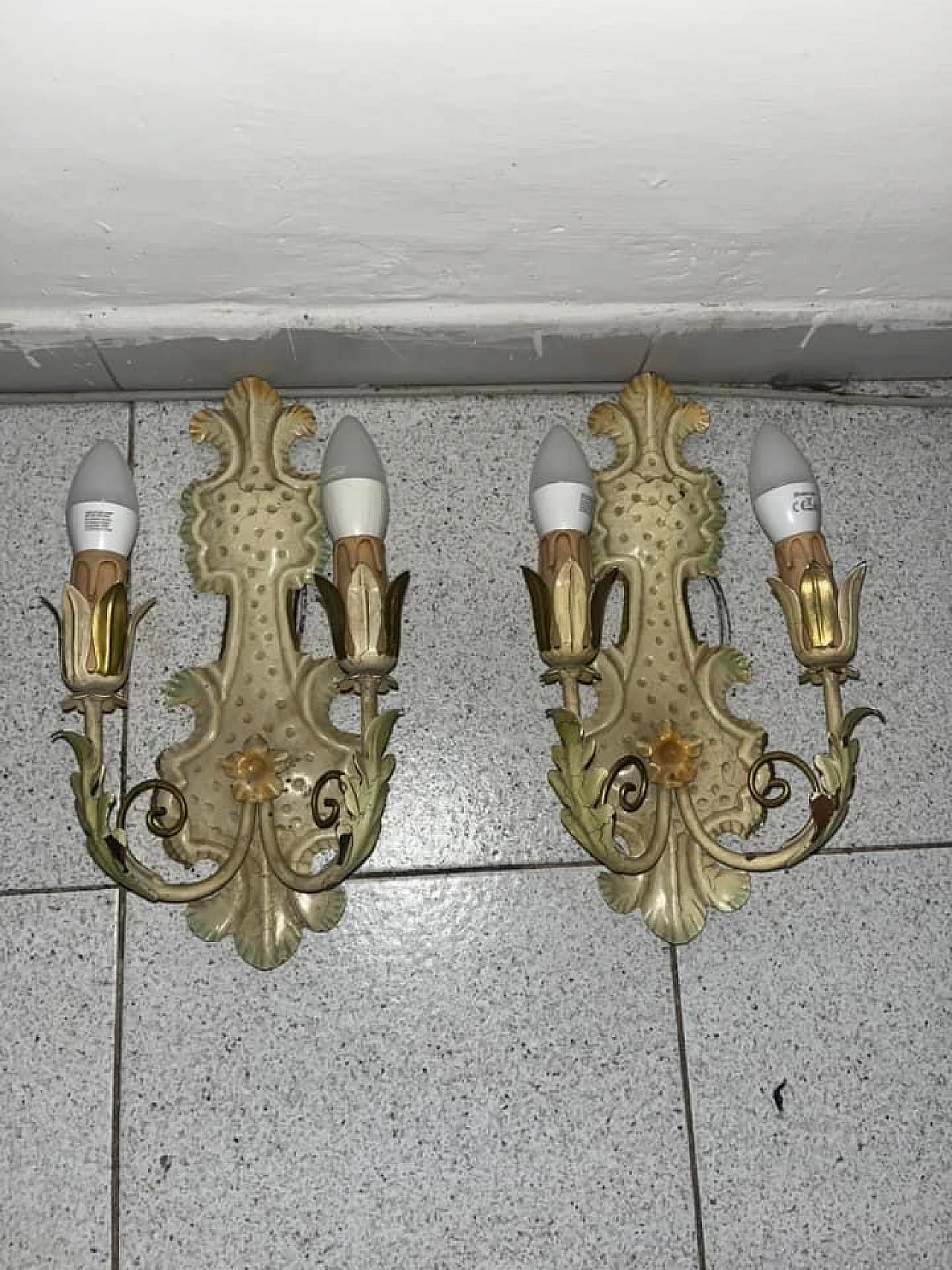 Pair of Venetian style metal wall lights, 1950s 1
