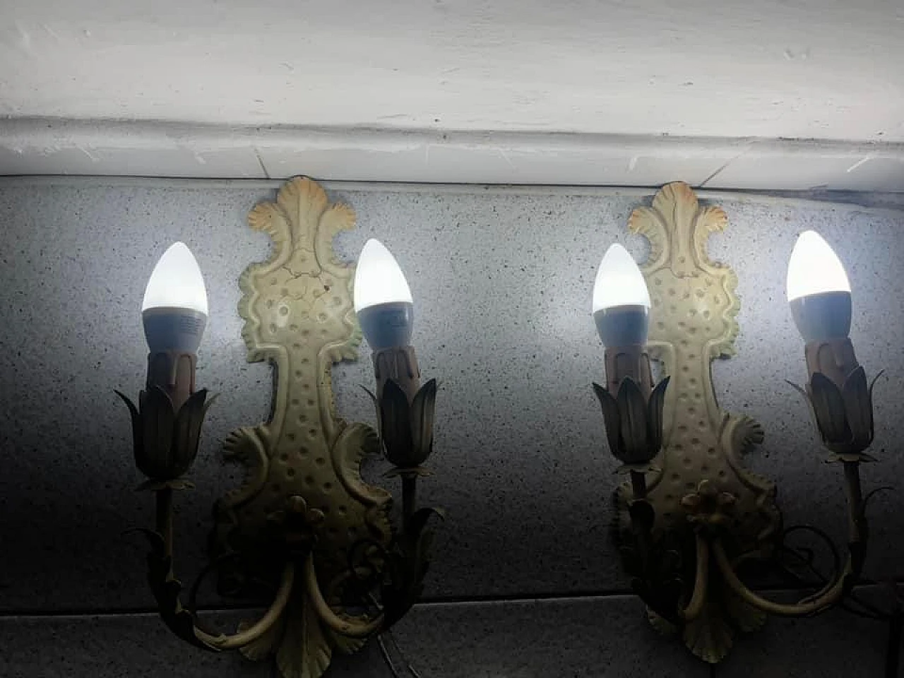 Pair of Venetian style metal wall lights, 1950s 7