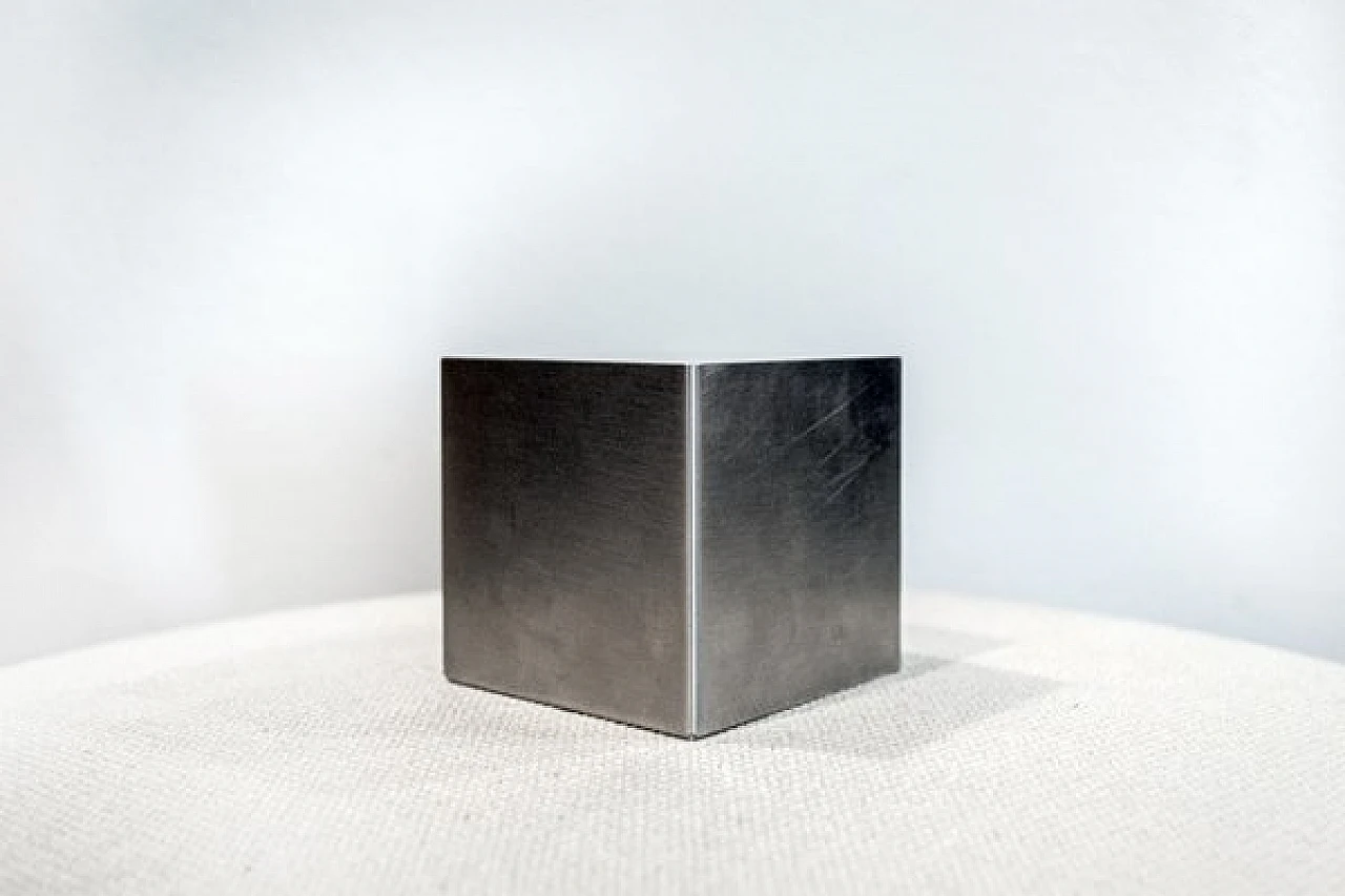 Cubic glass and steel paperweight by Bob Cornell, 1970s 2