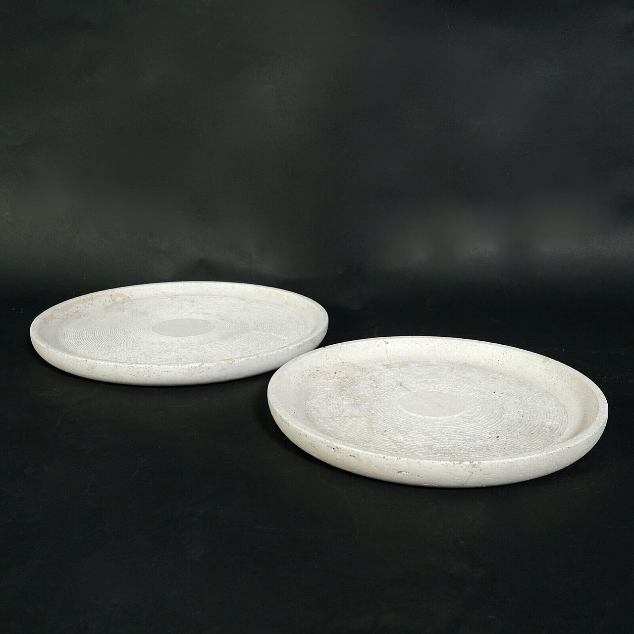 Pair of round travertine trays by Design Ants, 1970s 1