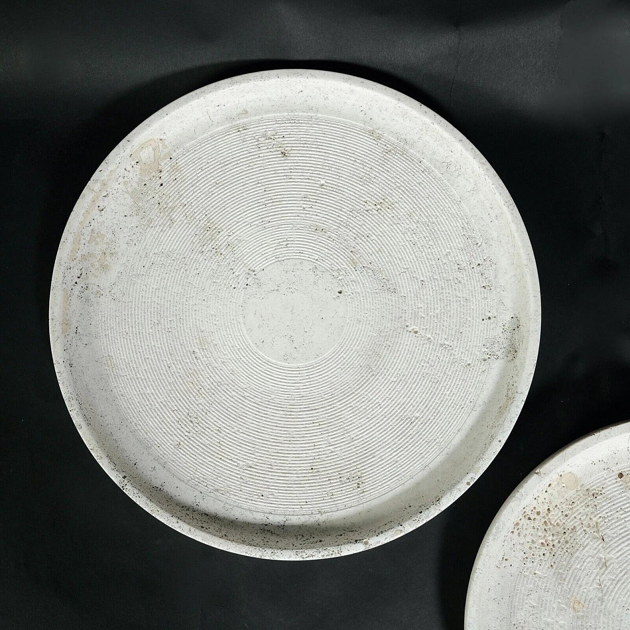 Pair of round travertine trays by Design Ants, 1970s 3