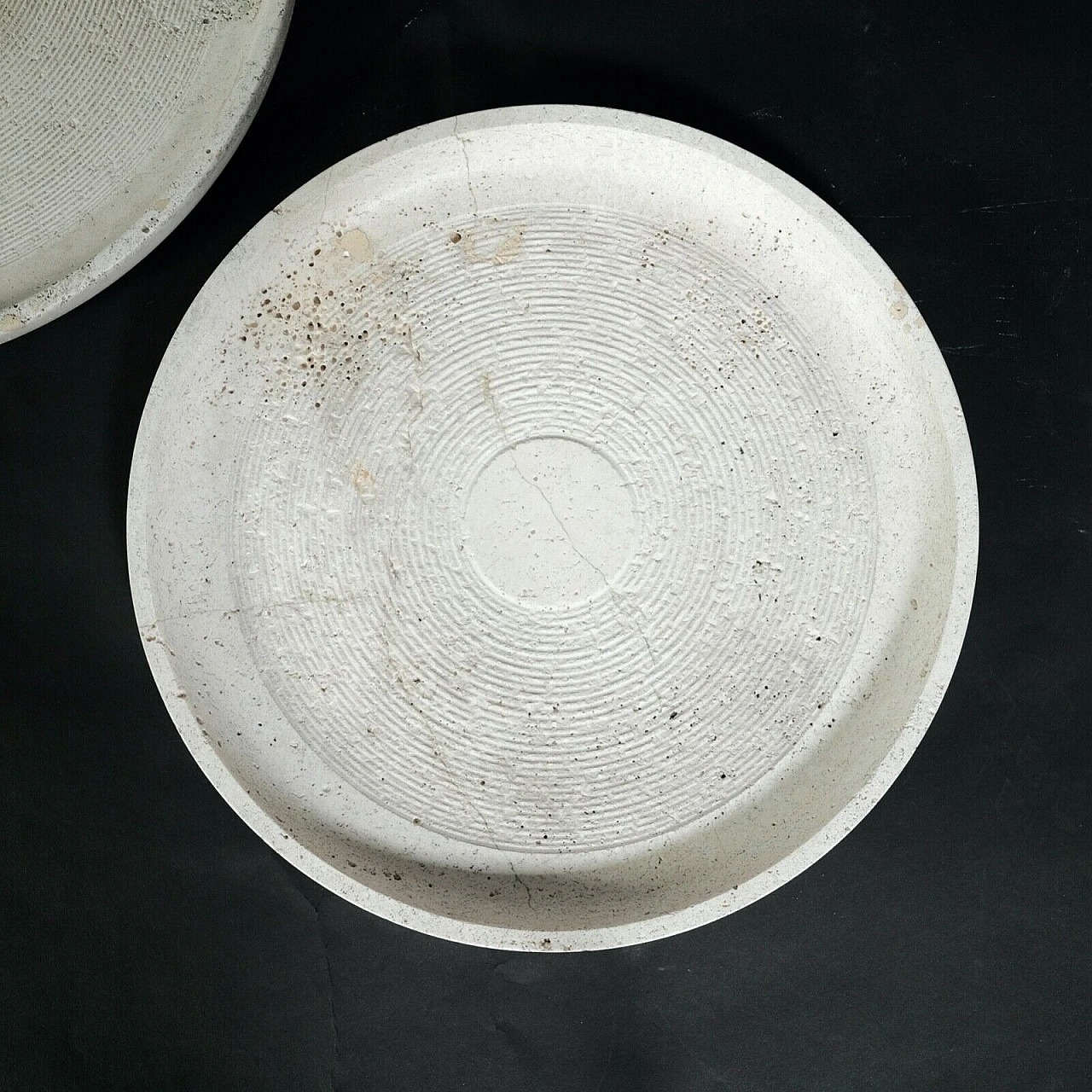 Pair of round travertine trays by Design Ants, 1970s 4