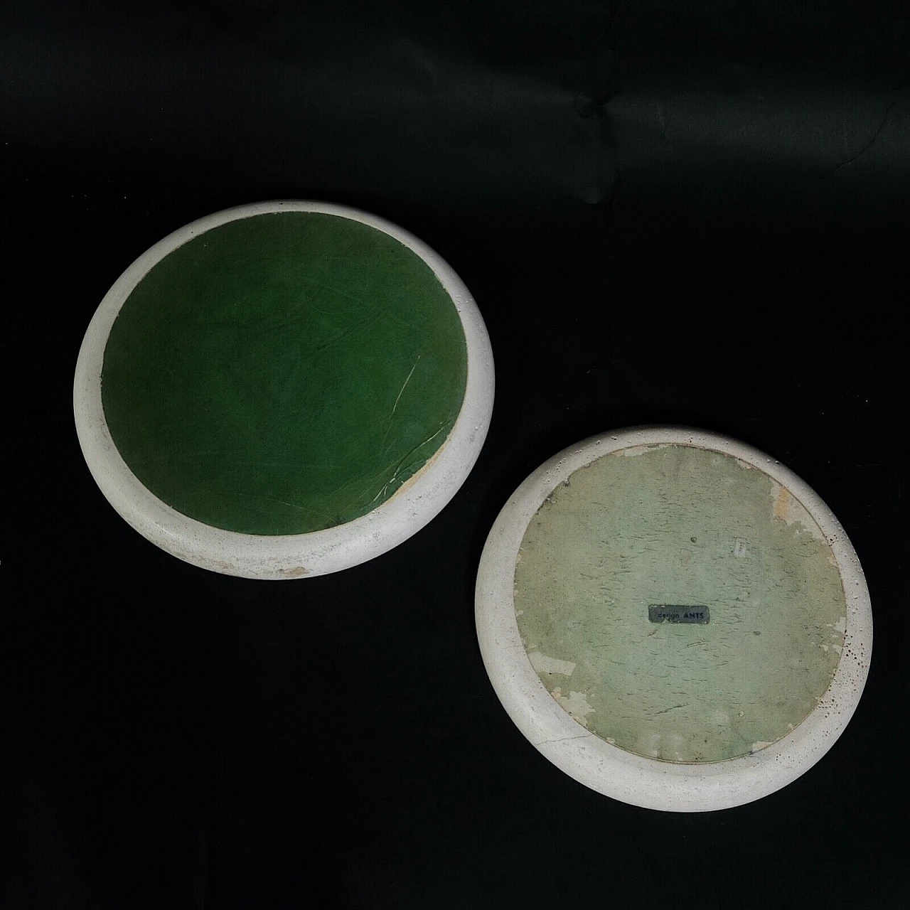 Pair of round travertine trays by Design Ants, 1970s 6
