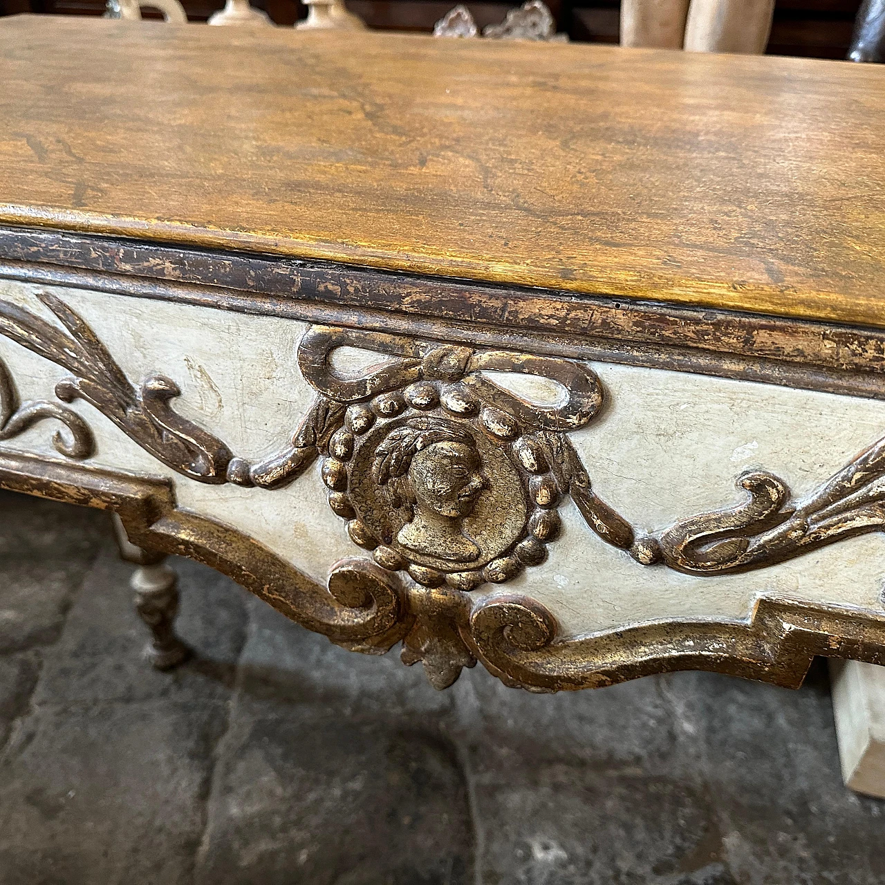 Pair of Louis XVI console tables in gilded lacquered wood,18th century 6