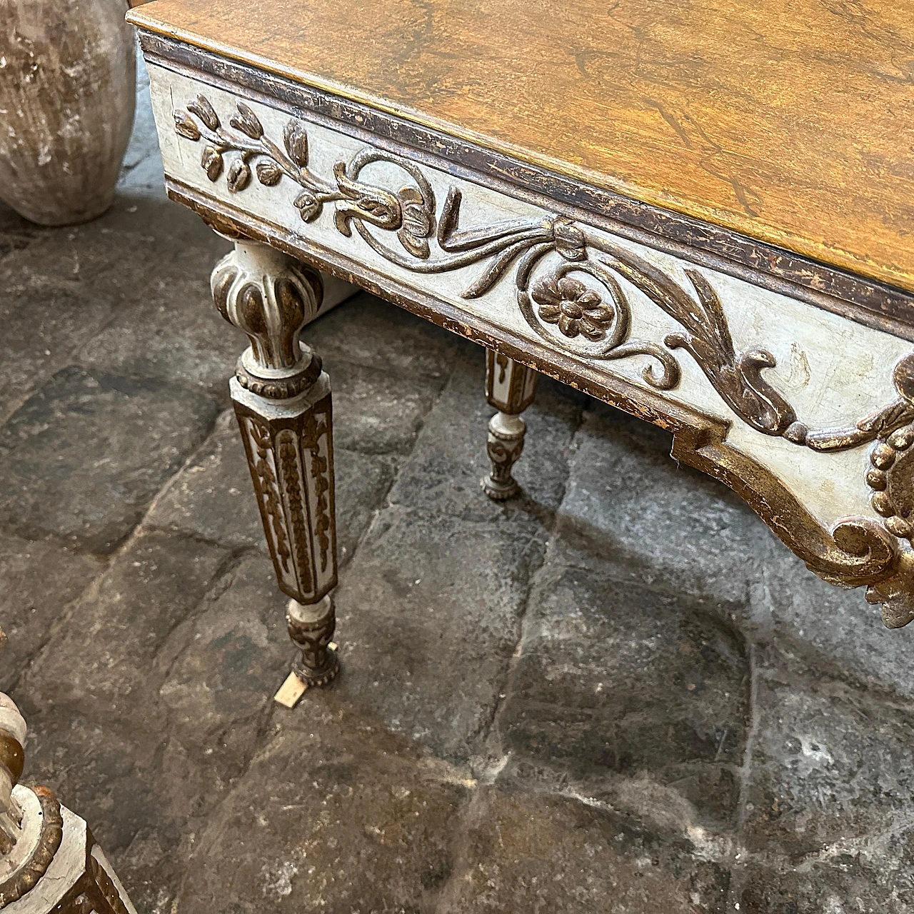 Pair of Louis XVI console tables in gilded lacquered wood,18th century 7