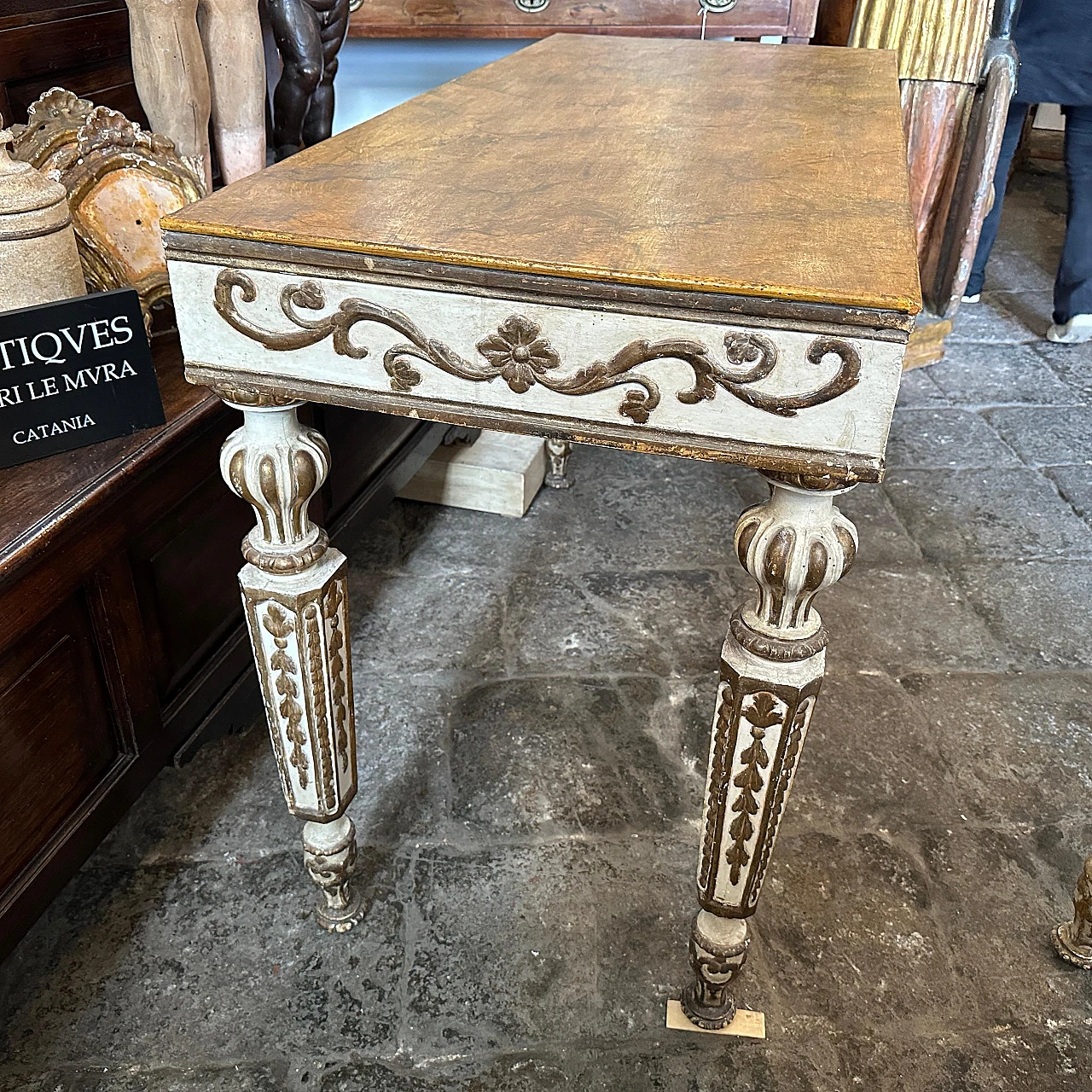 Pair of Louis XVI console tables in gilded lacquered wood,18th century 8