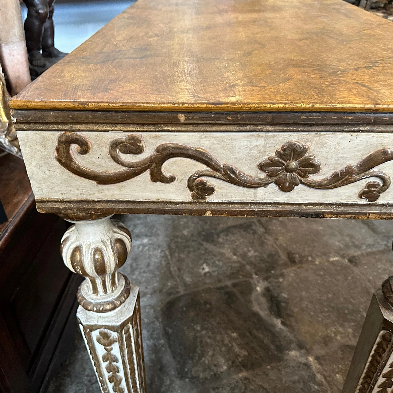 Pair of Louis XVI console tables in gilded lacquered wood,18th century 9