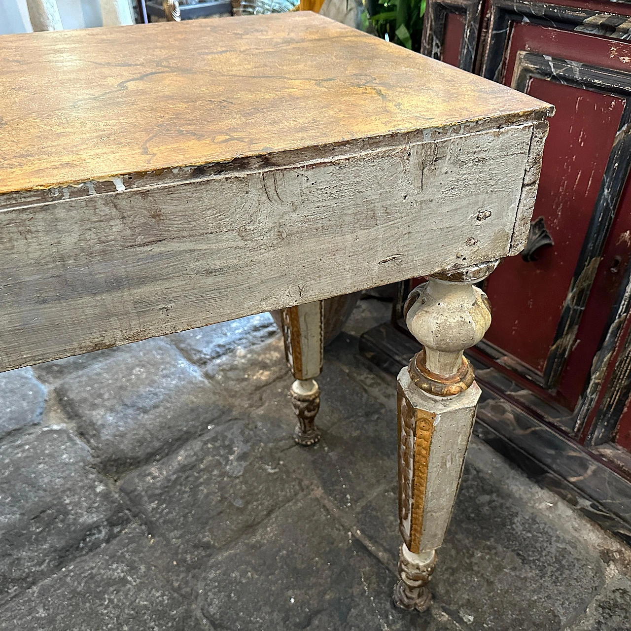 Pair of Louis XVI console tables in gilded lacquered wood,18th century 11