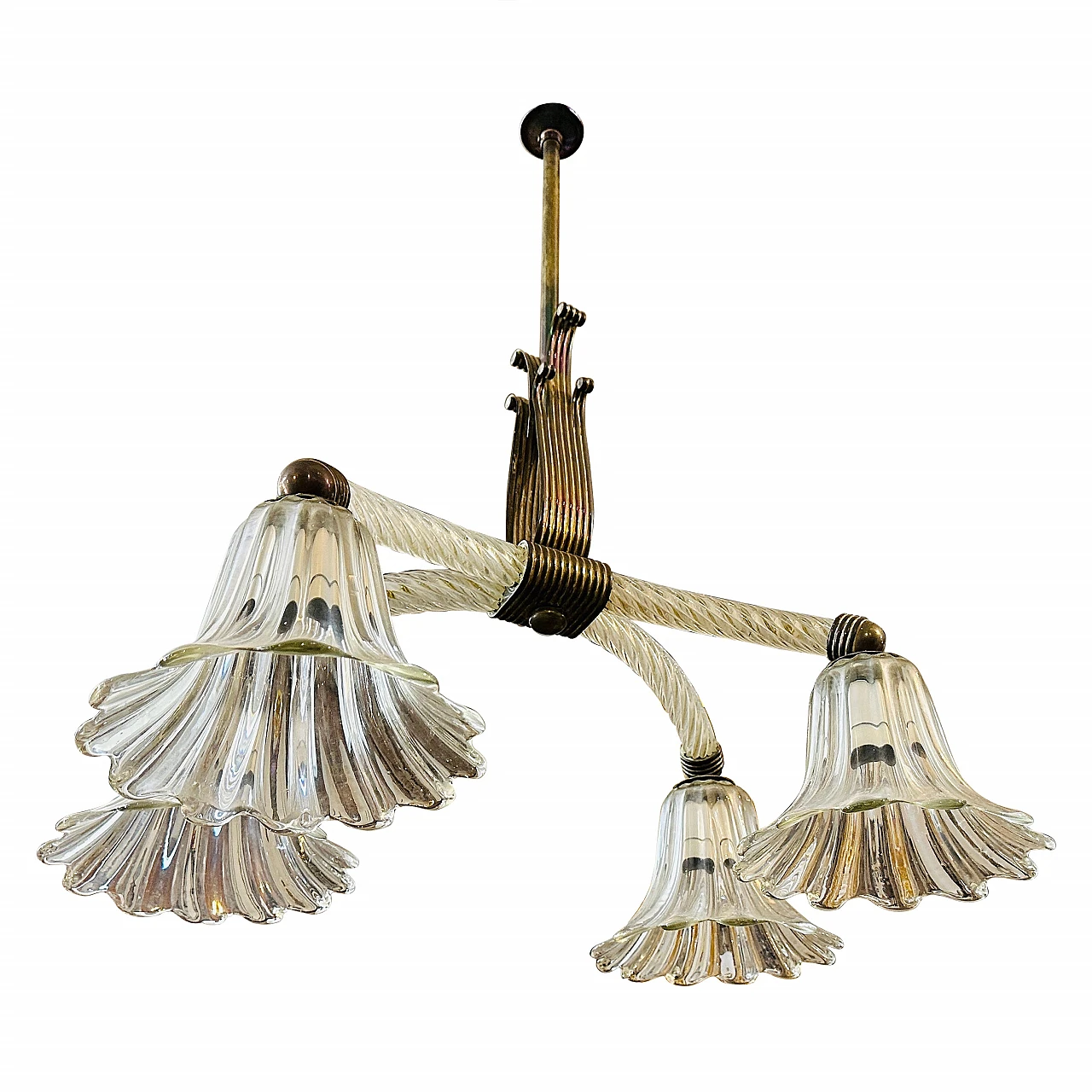 Murano glass and brass chandelier by Ercole Barovier, 1930s 1