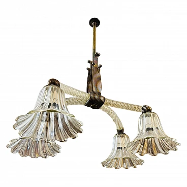 Murano glass and brass chandelier by Ercole Barovier, 1930s