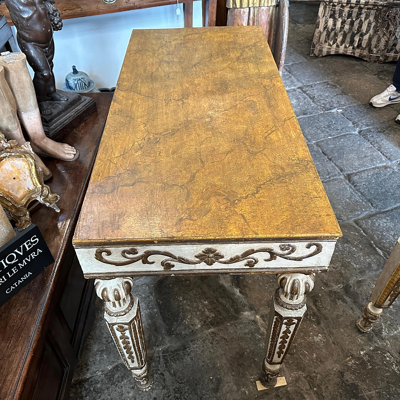 Pair of Louis XVI console tables in gilded lacquered wood,18th century 13