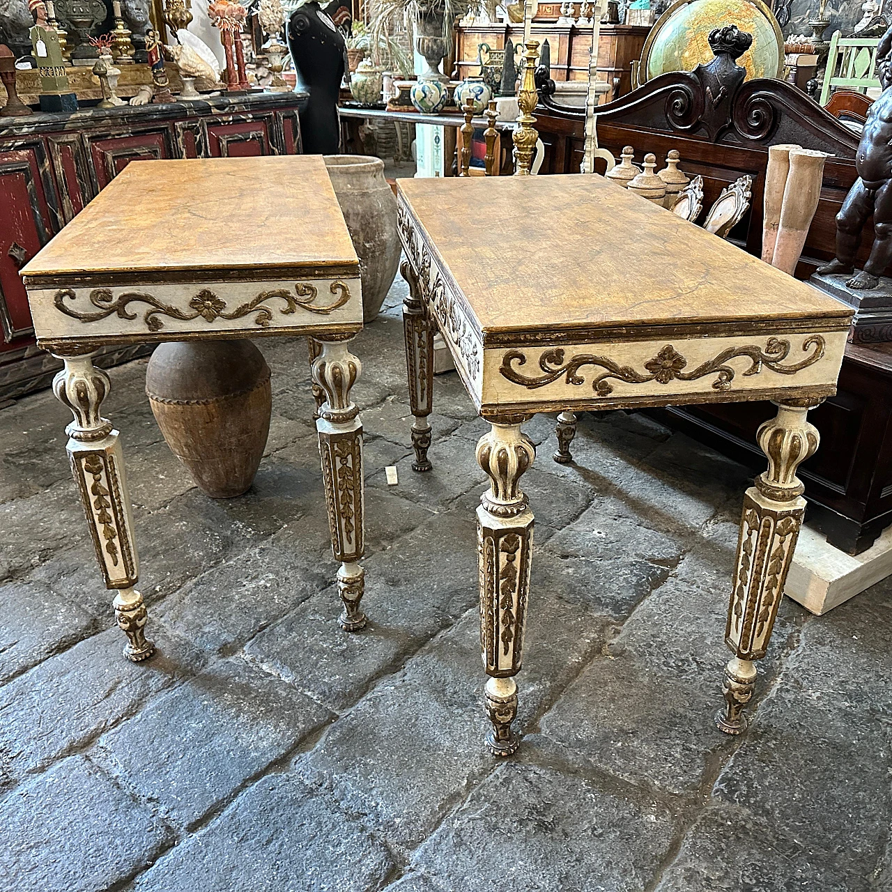 Pair of Louis XVI console tables in gilded lacquered wood,18th century 16