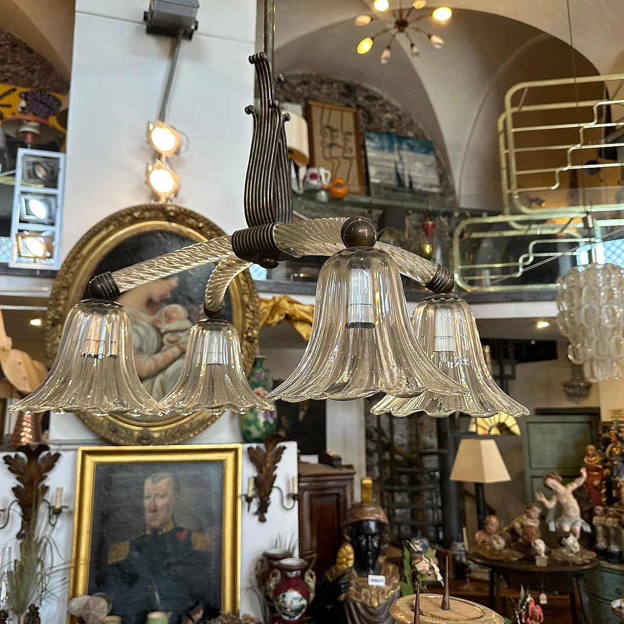 Lampadario in vetro di Murano e ottone di Ercole Barovier, anni '30 5