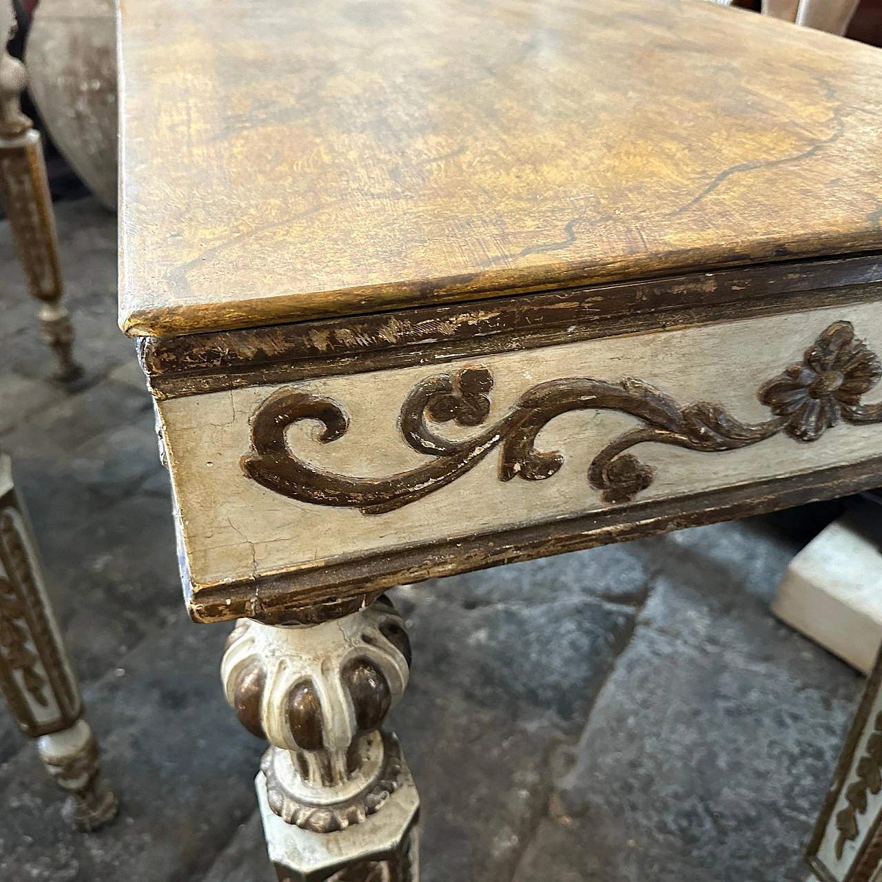 Pair of Louis XVI console tables in gilded lacquered wood,18th century 17