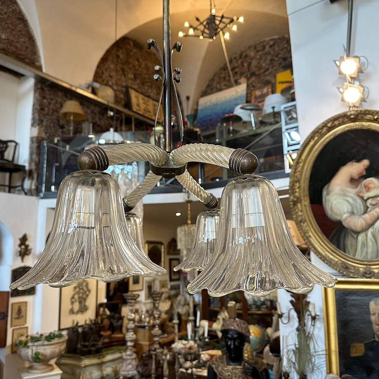 Lampadario in vetro di Murano e ottone di Ercole Barovier, anni '30 6