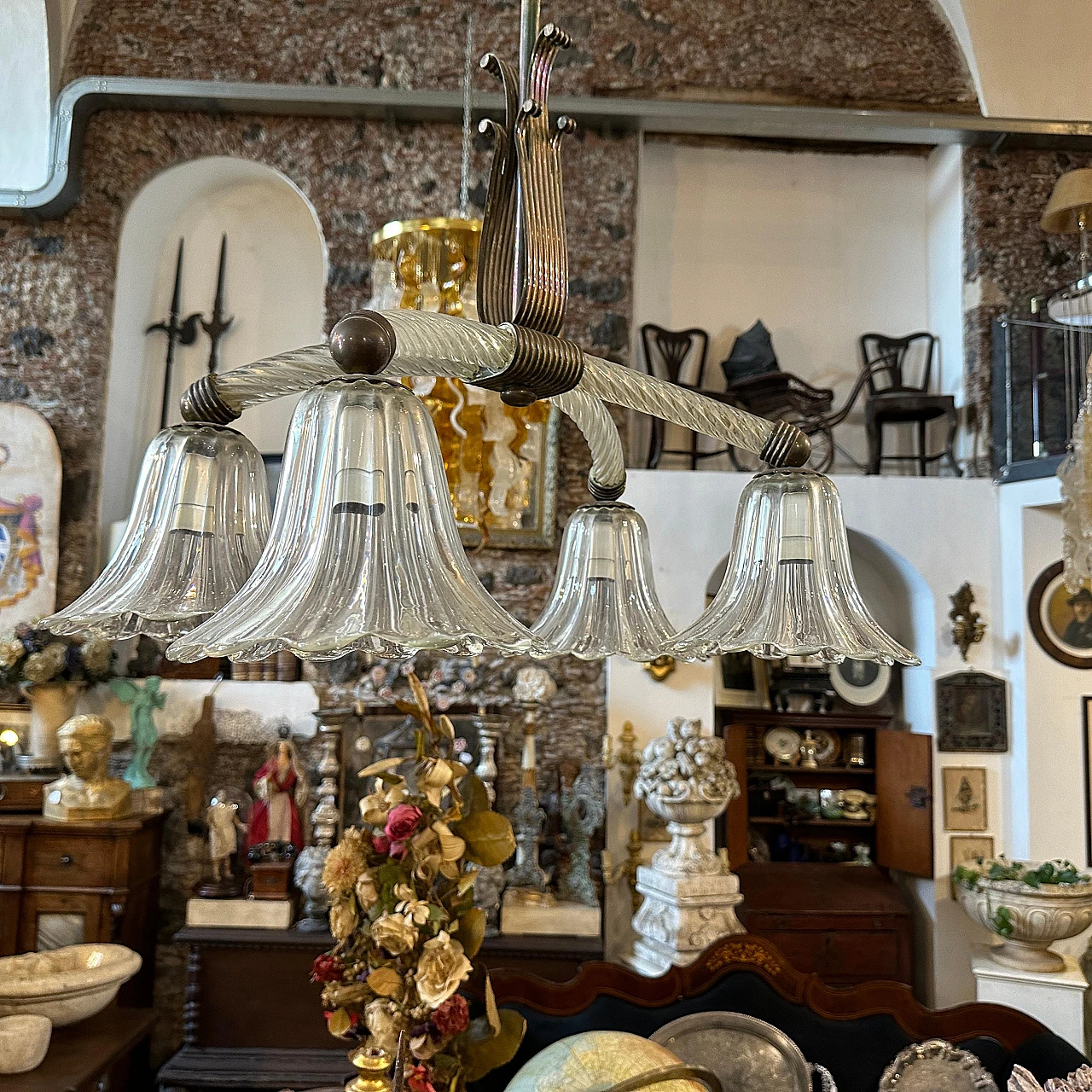 Lampadario in vetro di Murano e ottone di Ercole Barovier, anni '30 7